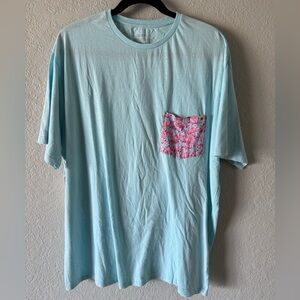 NWT Simply Southern Pastel Aqua Flamingo Pocket T-Shirt Size L